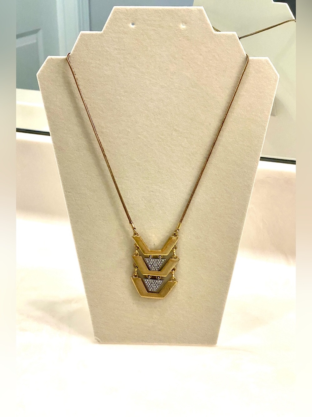 J. Crew Gold-Tone Triple Chevron Pendant Necklace with Pavé Accents
